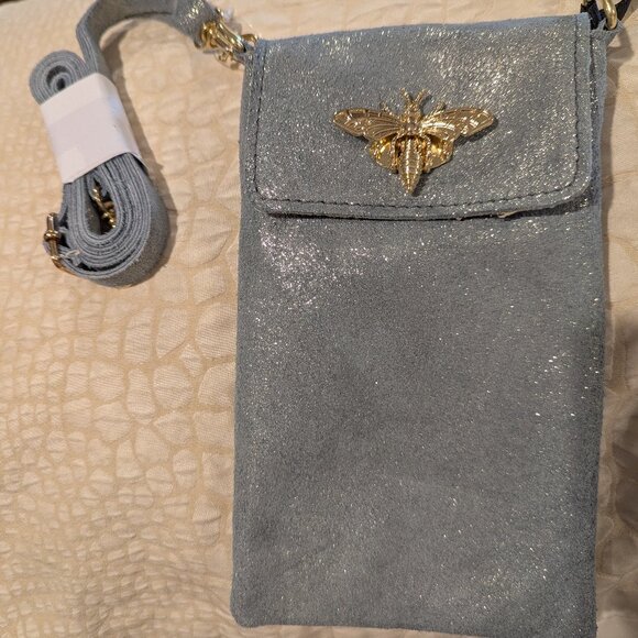 Marlon Firenze Made in Italy Genuine Leather Mini Hand Bag with Gold Bee Accent - Picture 1 of 7